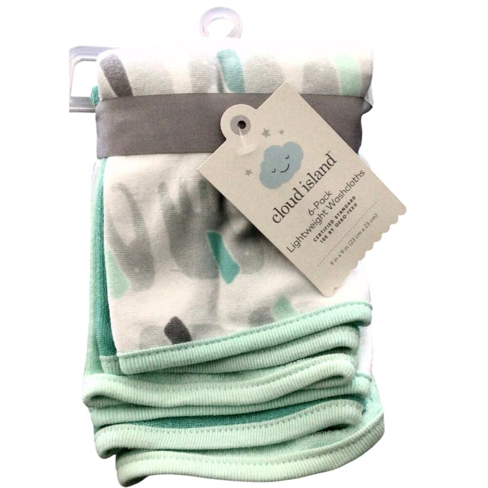 Baby Kids Washcloth Set 6 Elephant Little Peanut Green Cloud Island Green New